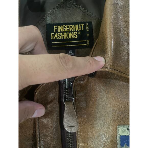 Fingerhut Vintage Military Patch Brown Leather Jacket - Picture 6 of 7